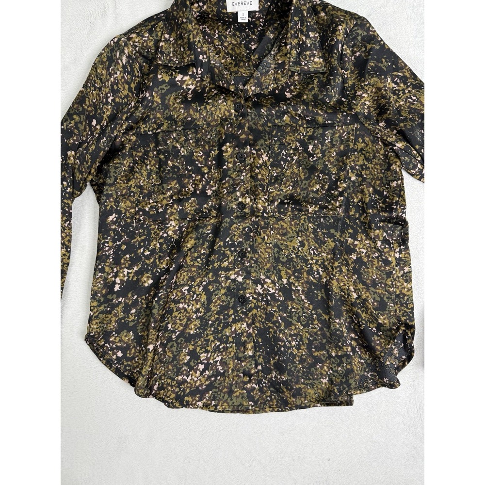 Evereve Sasha Satin Abstract Print Button Up Shirt Work Blouse Date Night Top S - Picture 3 of 14